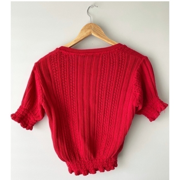 Zara Red Crotchet Crop Knit Top Small - Picture 3 of 5